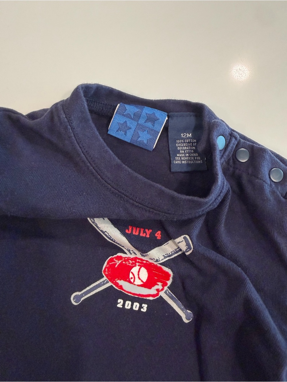 Navy One-Piece Bodysuit with Red Baseball Emblem - Picture 2 of 4